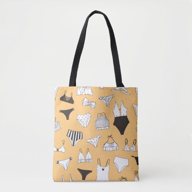 Tropical Bikini: Hand-Drawn Summer Pattern Tote Bag (Front)