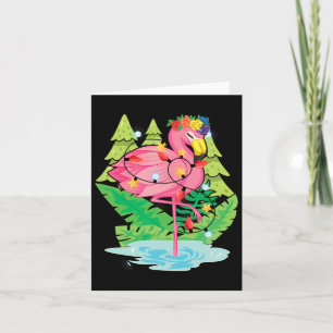 Tropical Bird Animal Flamingo Xmas Lights Christma Card