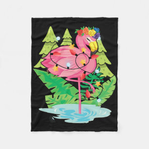 Tropical Bird Animal Flamingo Xmas Lights Christma Fleece Blanket