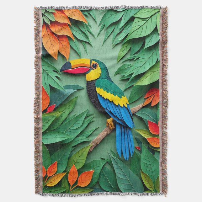 Tropical bird art throw blanket (Front Vertical)