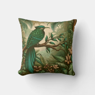 Tropical Bird in Lush Green Jungle 2 Throw Pillow
