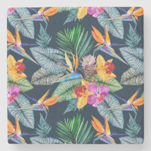 Tropical Bird Of Paradise And Orchid Stone Coaster