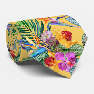 Tropical Bird Of Paradise And Orchid Summer Garden Tie