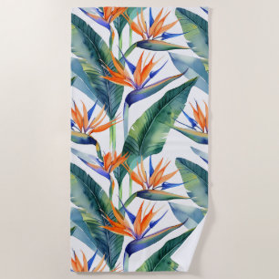 Tropical bird of paradise beach towel