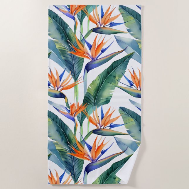 Tropical bird of paradise beach towel (Front)