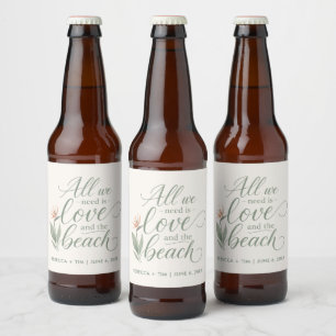 Tropical Bird of Paradise Beach Wedding Beer Bottle Label