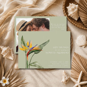 Tropical Bird of Paradise Beach Wedding Photo Save The Date
