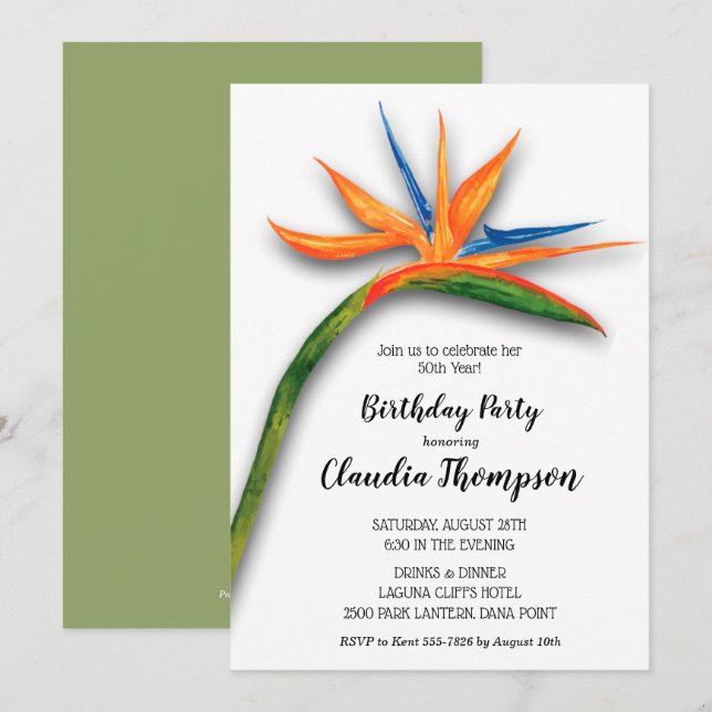 Tropical Bird of Paradise Birthday Invitations (Front/Back)