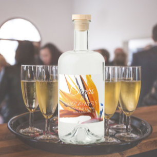 Tropical Bird of Paradise Floral Wedding Liquor Bottle Label
