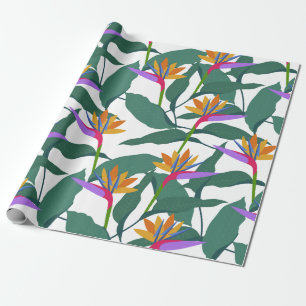 Tropical Bird of Paradise Flowers Patterned Wrapping Paper
