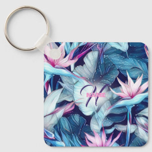 Tropical Bird of Paradise Monogram Keychain