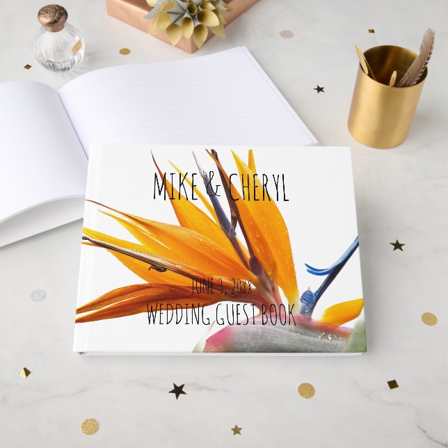 Tropical Bird of Paradise Plant Floral Wedding Guest Book (Front Open)