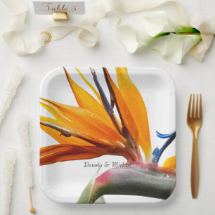 Tropical Bird of Paradise Plant Floral Wedding Paper Plate