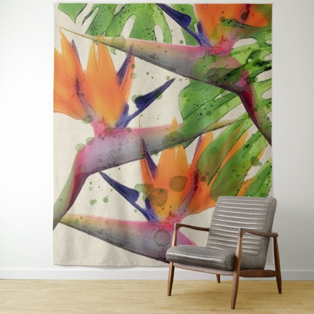 Tropical bird of paradise tapestry (In Situ)