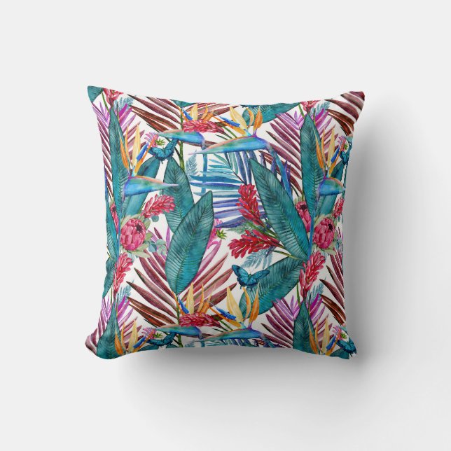 Tropical Bird Of Paradise Throw Pillow (Front)