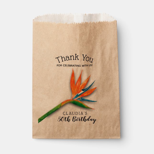 Tropical Bird of Paradise Watercolor Floral Favour Bag (Front)