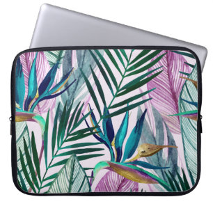 Tropical bird-of-paradise, watercolor pattern laptop sleeve
