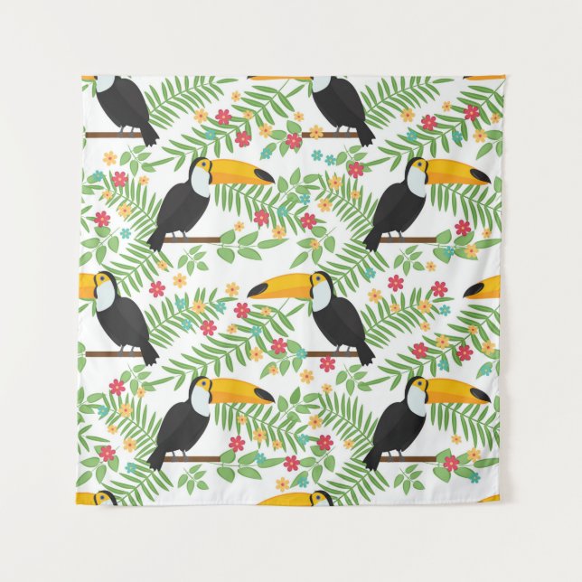 Tropical bird seamless pattern background. Toucan  Tapestry (Front)