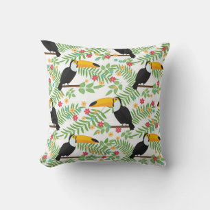 Tropical bird seamless pattern background. Toucan Throw Pillow