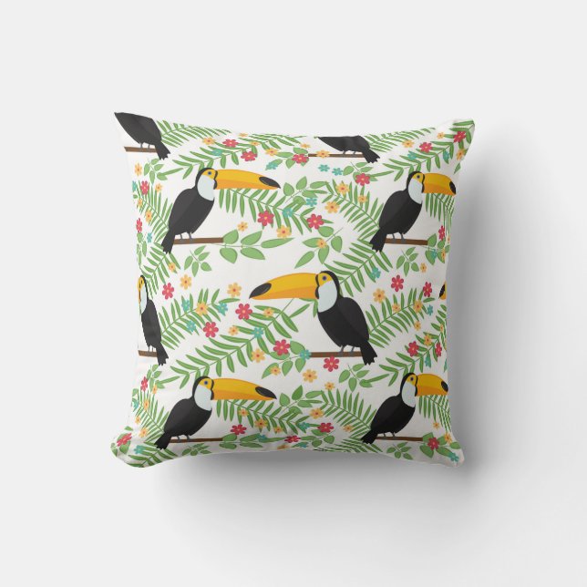 Tropical bird seamless pattern background. Toucan  Throw Pillow (Front)