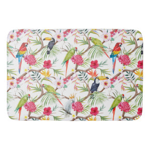 Tropical Birds And Flowers Bath Mat