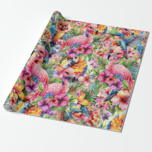 Tropical Birds and Flowers Wrapping Paper
