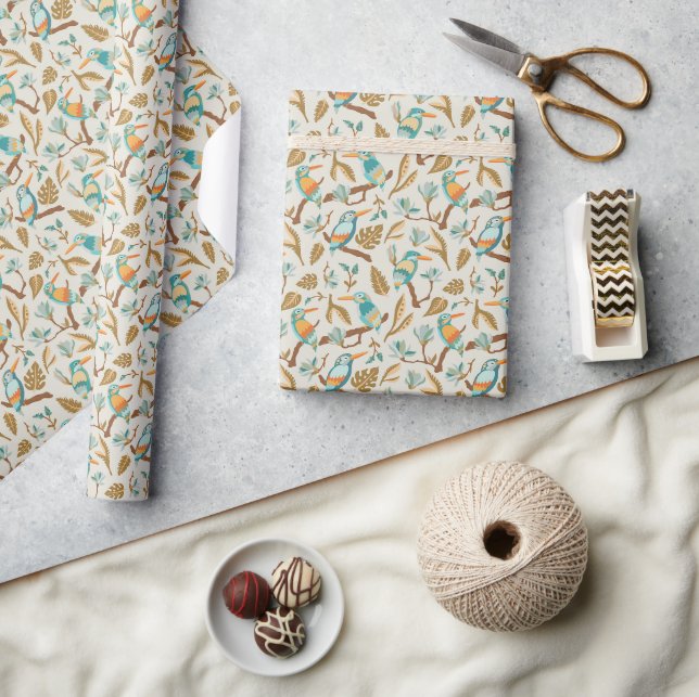 Tropical Birds and Leaves in Earth Tones Wrapping Paper (Crafts)