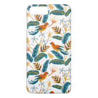 Tropical birds and lush leaves pattern