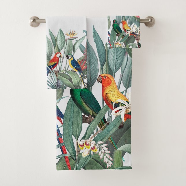 Tropical birds and plants bath towel set (Insitu)