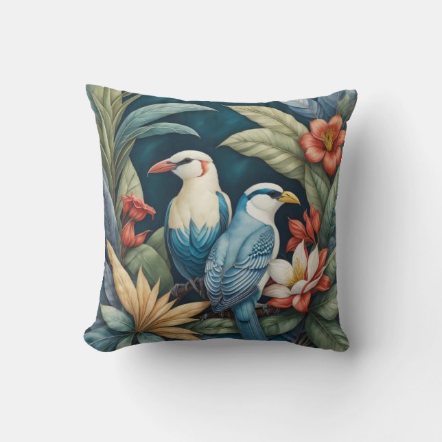 tropical birds and plants throw pillow (Front)