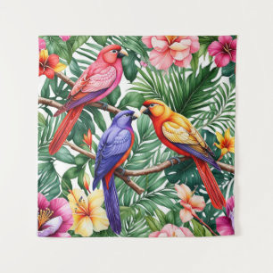 Tropical Birds and Vibrant Flowers Tapestry