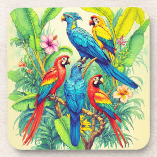 Tropical Birds Botanical Illustration Coaster