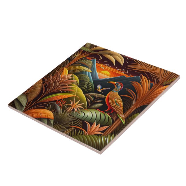 Tropical Birds Ceramic Tile (Side)