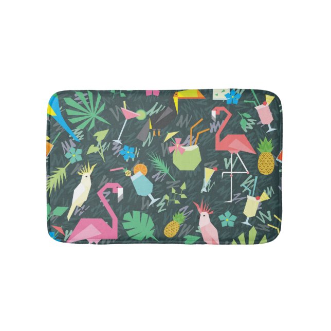 Tropical Birds Drinks: Vibrant Seamless. Bath Mat (Front)