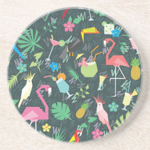 Tropical Birds Drinks: Vibrant Seamless. Coaster