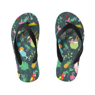 Tropical Birds Drinks: Vibrant Seamless. Kid's Flip Flops