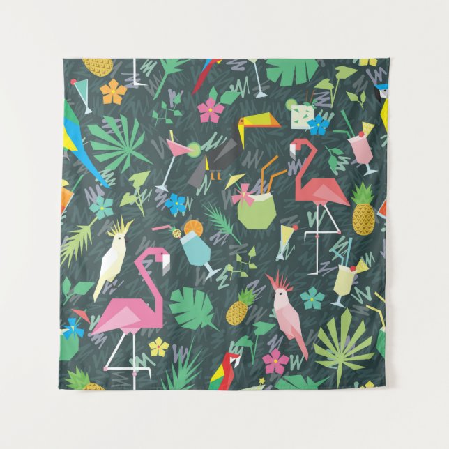Tropical Birds Drinks: Vibrant Seamless. Tapestry (Front)