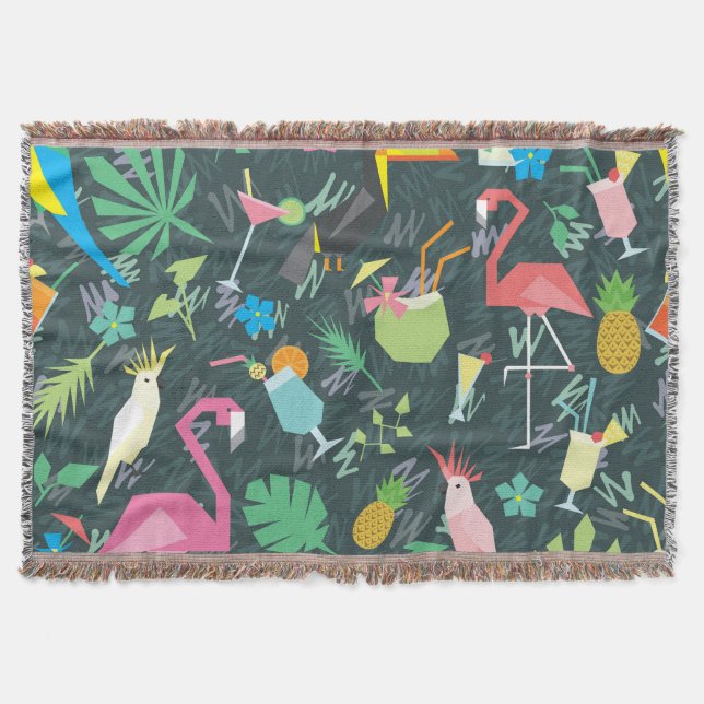 Tropical Birds Drinks: Vibrant Seamless. Throw Blanket (Front)