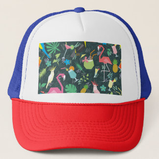 Tropical Birds Drinks: Vibrant Seamless. Trucker Hat