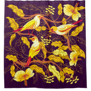 Tropical Birds Exotic Flowers Illustration