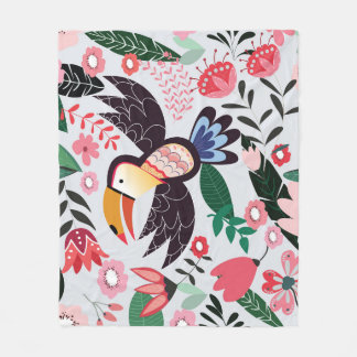 Tropical birds, floral doodle pattern. fleece blanket