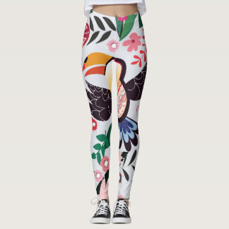 Tropical birds, floral doodle pattern. leggings