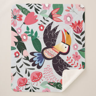 Tropical birds, floral doodle pattern. sherpa blanket