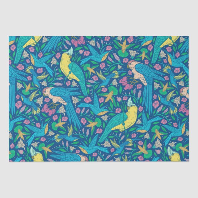 Tropical Birds & Flowers Pattern Tissue Paper (Front)