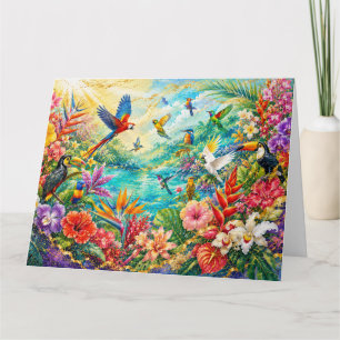 Tropical Birds & Flowers Thank You Greeting Card