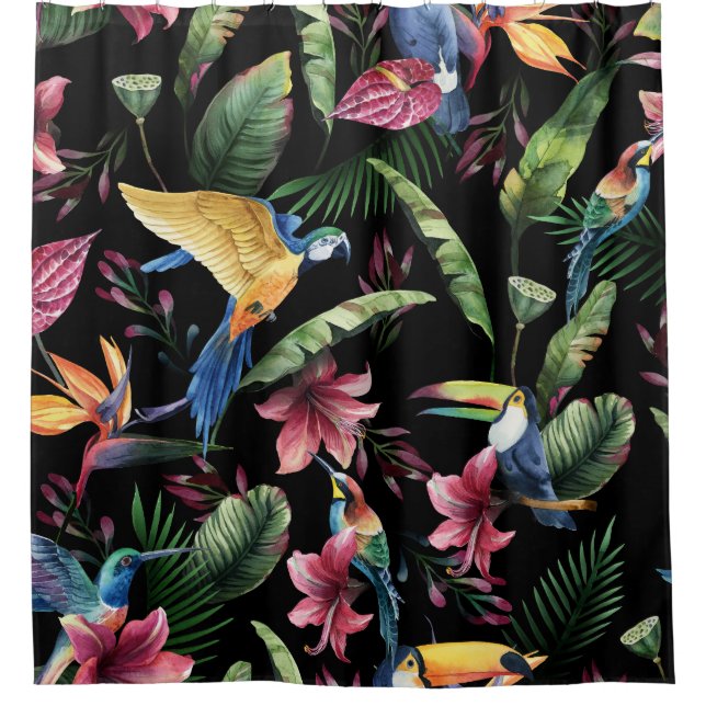 Tropical birds, flowers: watercolor pattern. (Front)