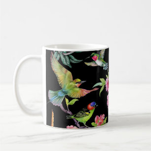 Tropical Birds Flowers: Watercolor Pattern Coffee Mug