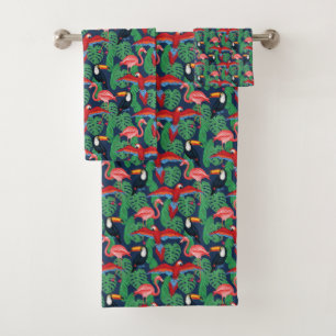 Tropical Birds In Bright Colours Bath Towel Set