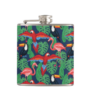 Tropical Birds In Bright Colours Hip Flask