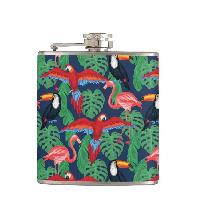 Tropical Birds In Bright Colours Hip Flask (Front)